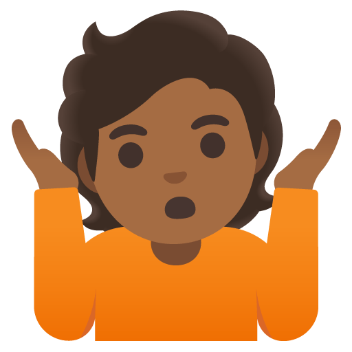 Google design of the person shrugging: medium-dark skin tone emoji verson:Noto Color Emoji 15.0