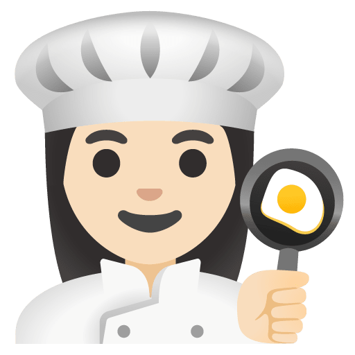 Google design of the woman cook: light skin tone emoji verson:Noto Color Emoji 15.0
