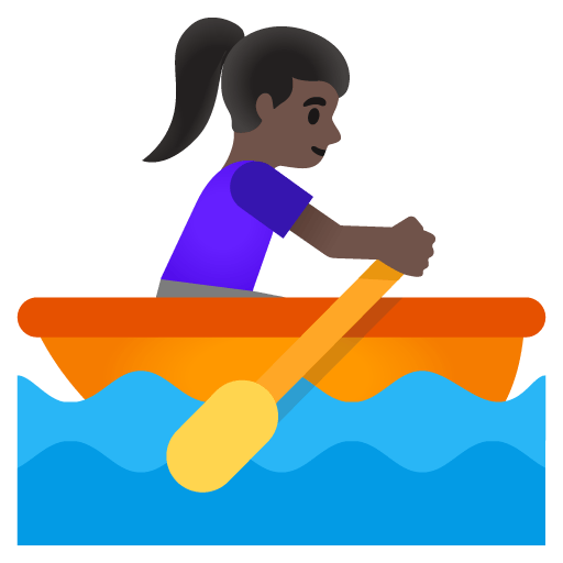 Google design of the woman rowing boat: dark skin tone emoji verson:Noto Color Emoji 15.0