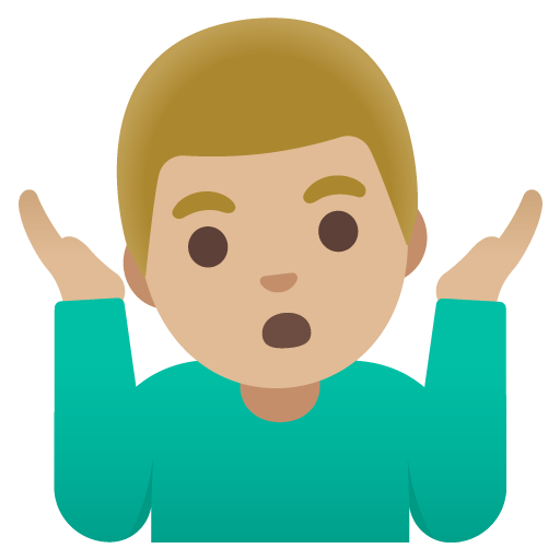 Google design of the man shrugging: medium-light skin tone emoji verson:Noto Color Emoji 15.0