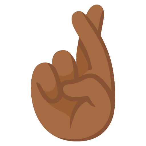 Google design of the crossed fingers: medium-dark skin tone emoji verson:Noto Color Emoji 15.0