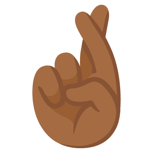 Google design of the crossed fingers: medium-dark skin tone emoji verson:Noto Color Emoji 15.0