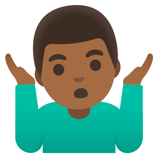 Google design of the man shrugging: medium-dark skin tone emoji verson:Noto Color Emoji 15.0