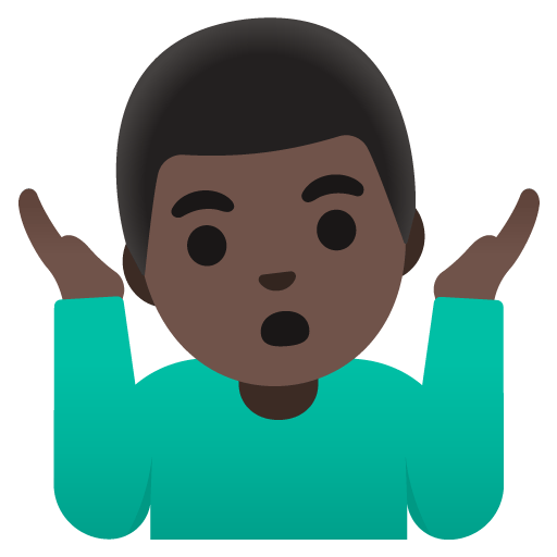 Google design of the man shrugging: dark skin tone emoji verson:Noto Color Emoji 15.0