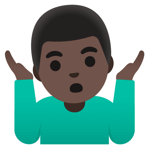 Google design of the man shrugging: dark skin tone emoji verson:Noto Color Emoji 15.0