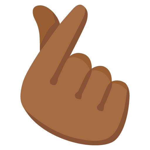 Google design of the hand with index finger and thumb crossed: medium-dark skin tone emoji verson:Noto Color Emoji 15.0