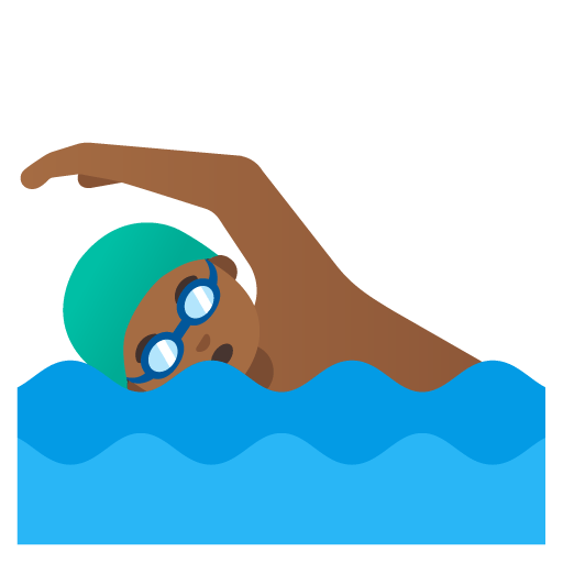 Google design of the man swimming: medium-dark skin tone emoji verson:Noto Color Emoji 15.0
