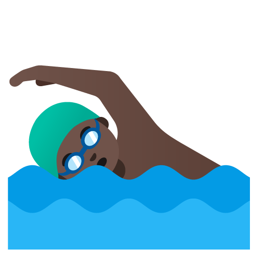 Google design of the man swimming: dark skin tone emoji verson:Noto Color Emoji 15.0