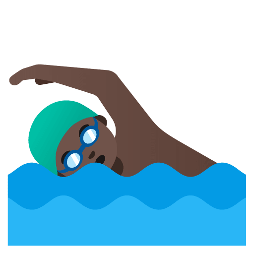 Google design of the man swimming: dark skin tone emoji verson:Noto Color Emoji 15.0