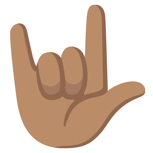 Google design of the love-you gesture: medium skin tone emoji verson:Noto Color Emoji 15.0