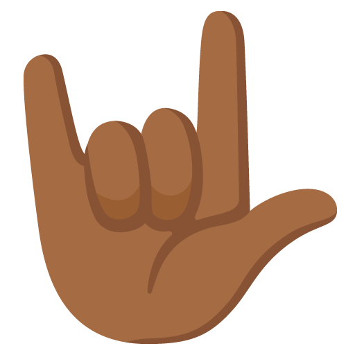 Google design of the love-you gesture: medium-dark skin tone emoji verson:Noto Color Emoji 15.0
