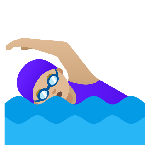 Google design of the woman swimming: medium-light skin tone emoji verson:Noto Color Emoji 15.0