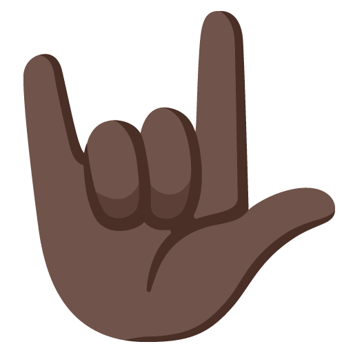 Google design of the love-you gesture: dark skin tone emoji verson:Noto Color Emoji 15.0