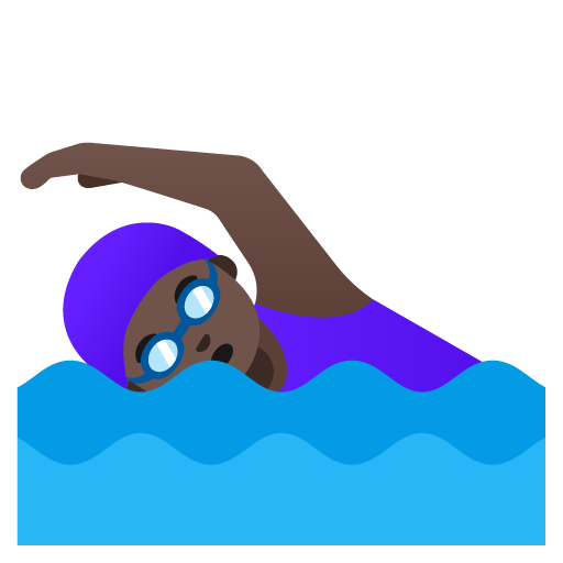 Google design of the woman swimming: dark skin tone emoji verson:Noto Color Emoji 15.0