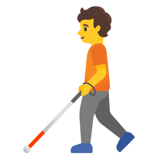 Google design of the person with white cane emoji verson:Noto Color Emoji 15.0