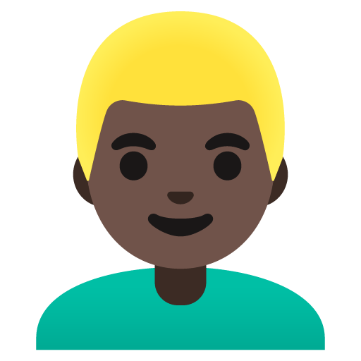 Google design of the man: dark skin tone blond hair emoji verson:Noto Color Emoji 15.0