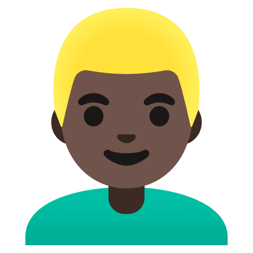 Google design of the man: dark skin tone blond hair emoji verson:Noto Color Emoji 15.0