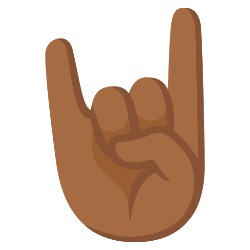 Google design of the sign of the horns: medium-dark skin tone emoji verson:Noto Color Emoji 15.0