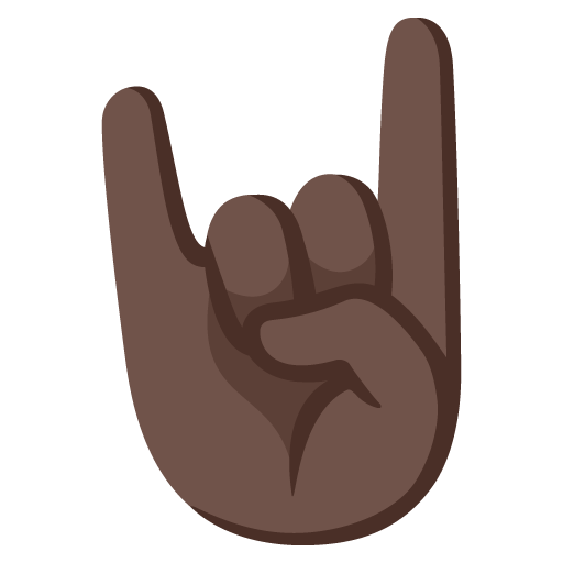 Google design of the sign of the horns: dark skin tone emoji verson:Noto Color Emoji 15.0