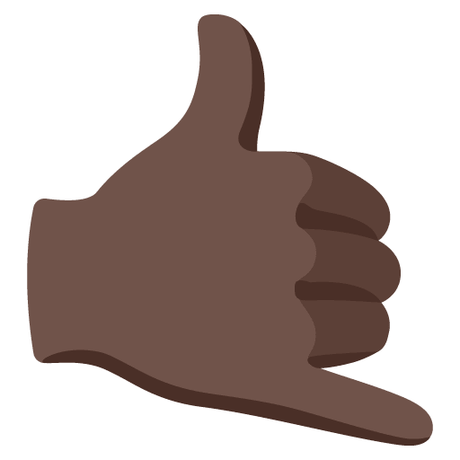 Google design of the call me hand: dark skin tone emoji verson:Noto Color Emoji 15.0
