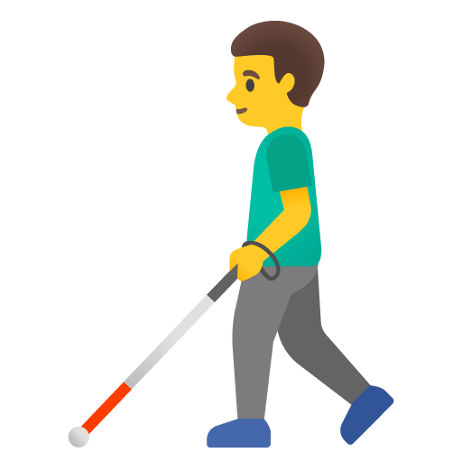 Google design of the man with white cane emoji verson:Noto Color Emoji 15.0