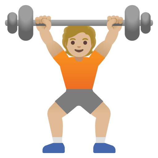 Google design of the person lifting weights: medium-light skin tone emoji verson:Noto Color Emoji 15.0