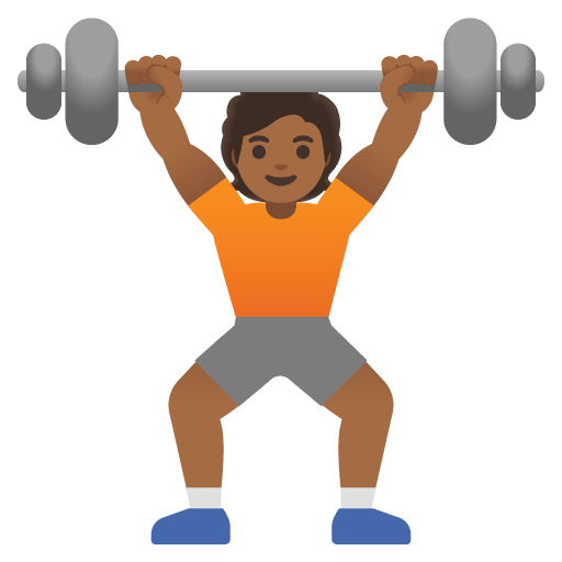 Google design of the person lifting weights: medium-dark skin tone emoji verson:Noto Color Emoji 15.0