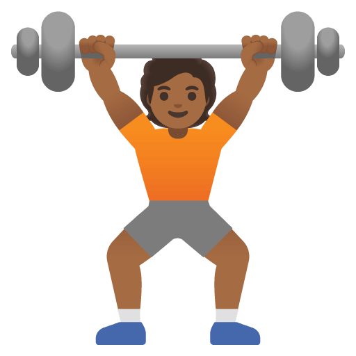 Google design of the person lifting weights: medium-dark skin tone emoji verson:Noto Color Emoji 15.0