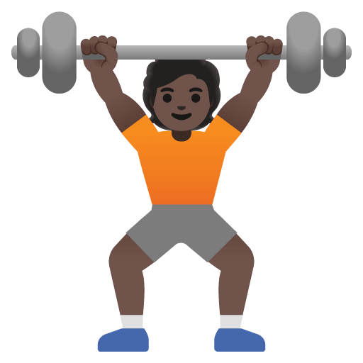 Google design of the person lifting weights: dark skin tone emoji verson:Noto Color Emoji 15.0