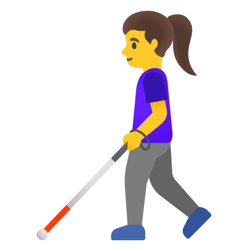 Google design of the woman with white cane emoji verson:Noto Color Emoji 15.0