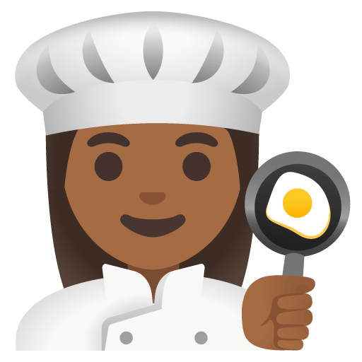 Google design of the woman cook: medium-dark skin tone emoji verson:Noto Color Emoji 15.0