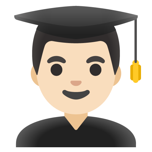 Google design of the man student: light skin tone emoji verson:Noto Color Emoji 15.0