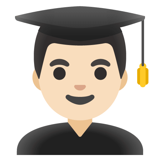 Google design of the man student: light skin tone emoji verson:Noto Color Emoji 15.0