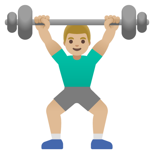 Google design of the man lifting weights: medium-light skin tone emoji verson:Noto Color Emoji 15.0