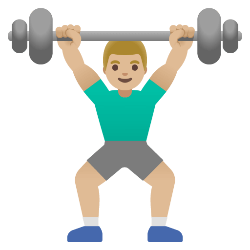 Google design of the man lifting weights: medium-light skin tone emoji verson:Noto Color Emoji 15.0