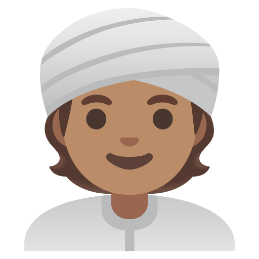 Google design of the person wearing turban: medium skin tone emoji verson:Noto Color Emoji 15.0