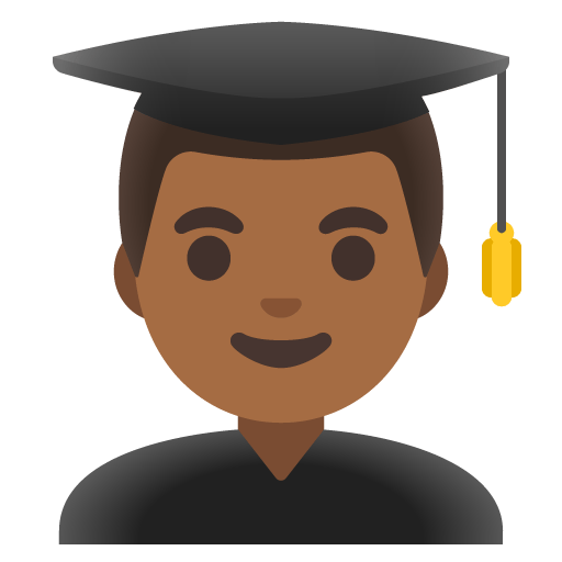 Google design of the man student: medium-dark skin tone emoji verson:Noto Color Emoji 15.0