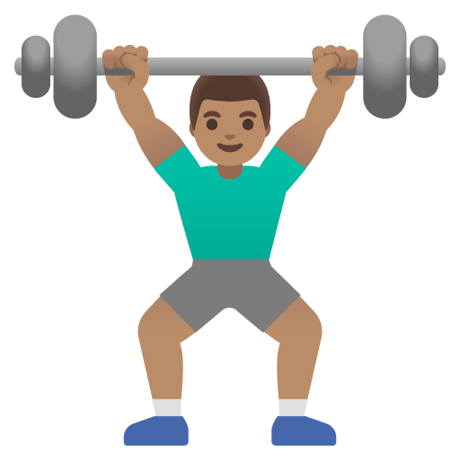 Google design of the man lifting weights: medium skin tone emoji verson:Noto Color Emoji 15.0