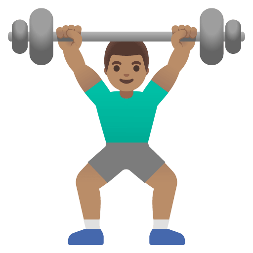 Google design of the man lifting weights: medium skin tone emoji verson:Noto Color Emoji 15.0