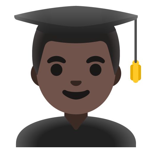 Google design of the man student: dark skin tone emoji verson:Noto Color Emoji 15.0