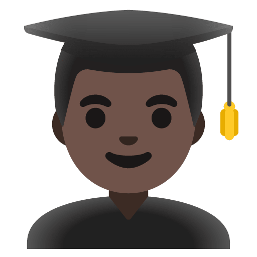 Google design of the man student: dark skin tone emoji verson:Noto Color Emoji 15.0