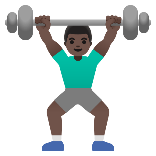 Google design of the man lifting weights: dark skin tone emoji verson:Noto Color Emoji 15.0