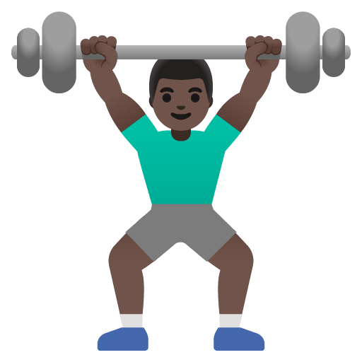 Google design of the man lifting weights: dark skin tone emoji verson:Noto Color Emoji 15.0