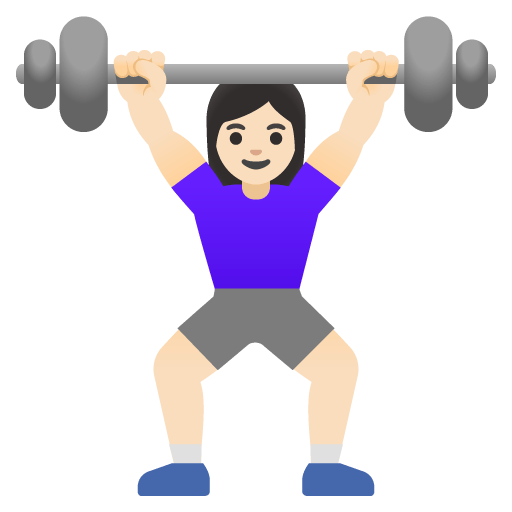 Google design of the woman lifting weights: light skin tone emoji verson:Noto Color Emoji 15.0