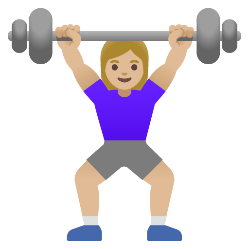 Google design of the woman lifting weights: medium-light skin tone emoji verson:Noto Color Emoji 15.0
