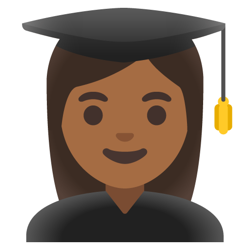 Google design of the woman student: medium-dark skin tone emoji verson:Noto Color Emoji 15.0