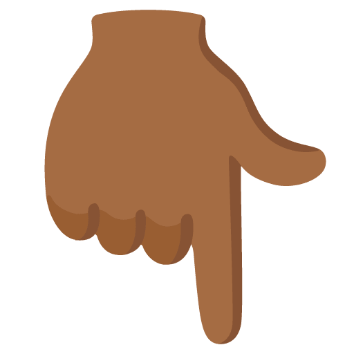 Google design of the backhand index pointing down: medium-dark skin tone emoji verson:Noto Color Emoji 15.0