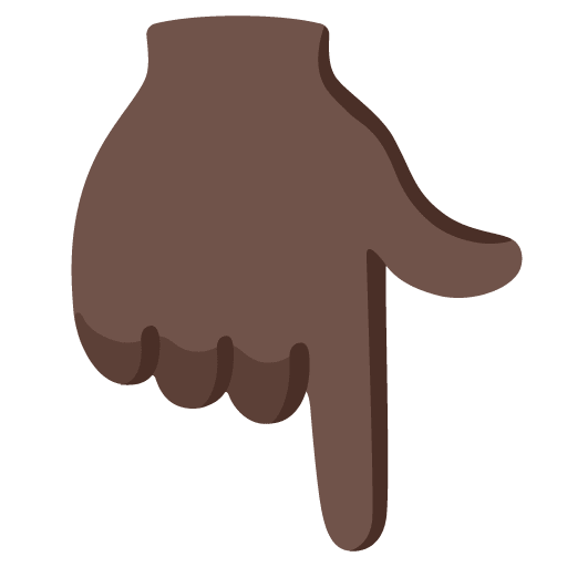 Google design of the backhand index pointing down: dark skin tone emoji verson:Noto Color Emoji 15.0