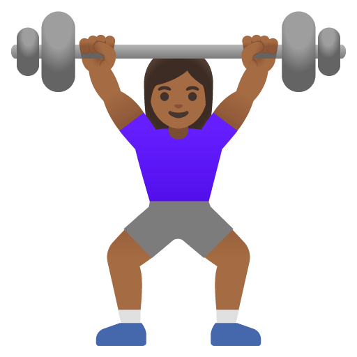 Google design of the woman lifting weights: medium-dark skin tone emoji verson:Noto Color Emoji 15.0