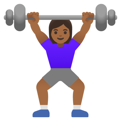 Google design of the woman lifting weights: medium-dark skin tone emoji verson:Noto Color Emoji 15.0
